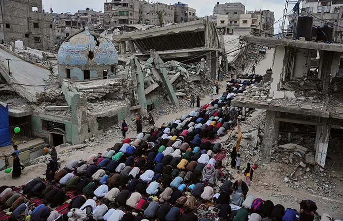 Gazatíes celebran entre&nbsp;destrucción