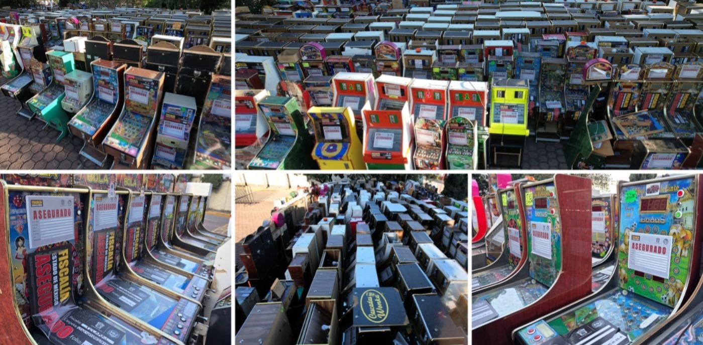 Aseguran 3 mil 374 máquinas tragamonedas en operativo realizado en el Estado de México